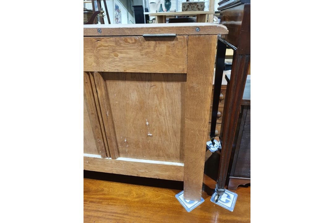 20th century oak coffer, rectangular top with moulded edge, three panels to the front, shaped - Image 23 of 24