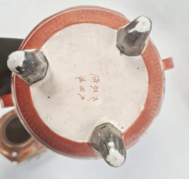 Pair Japanese Kutani earthenware koros, each with domed lid having temple lion finial, the bulbous - Image 28 of 28