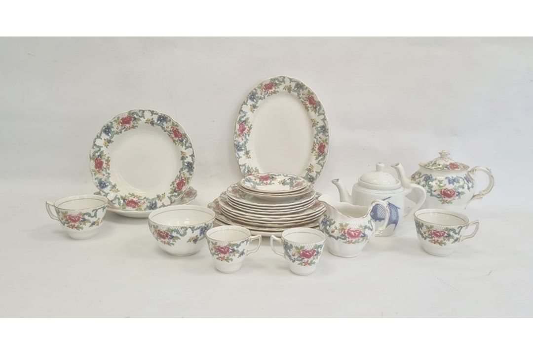 Royal Doulton Booths 'Floradora' teaware and serving dishes and an Oriental blue and white teapot - Image 1 of 3