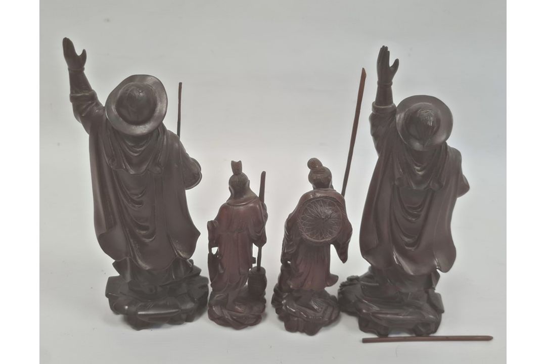 Two various pairs of Japanese carved hardwood figures, the tallest 21cm and a small quantity of - Image 2 of 3