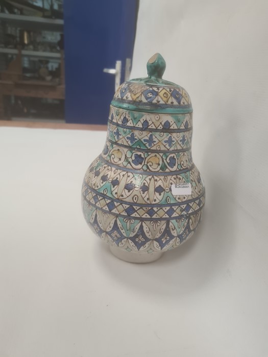 Isnik covered vase, baluster-shaped with pierced cover, rows of lozenge and stylised flowerheads - Image 2 of 8