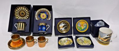 Boxed set of three Wedgwood bowls of black and white striped decoration, various other Wedgwood