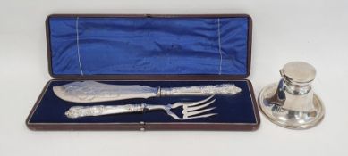 An early 20th century silver inkwell, circular plain form with clear glass liner, Birmingham 1907,