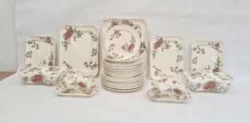 Extensive Victorian pottery part dinner service 'Overton' pattern, decorated in orange and sepia,