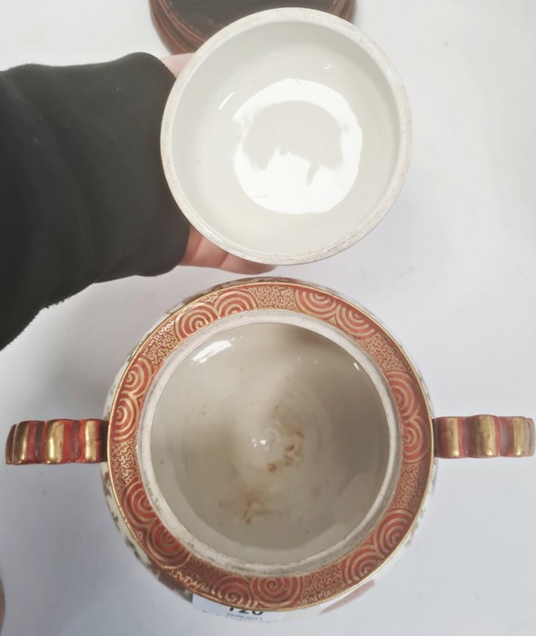 Pair Japanese Kutani earthenware koros, each with domed lid having temple lion finial, the bulbous - Image 10 of 28