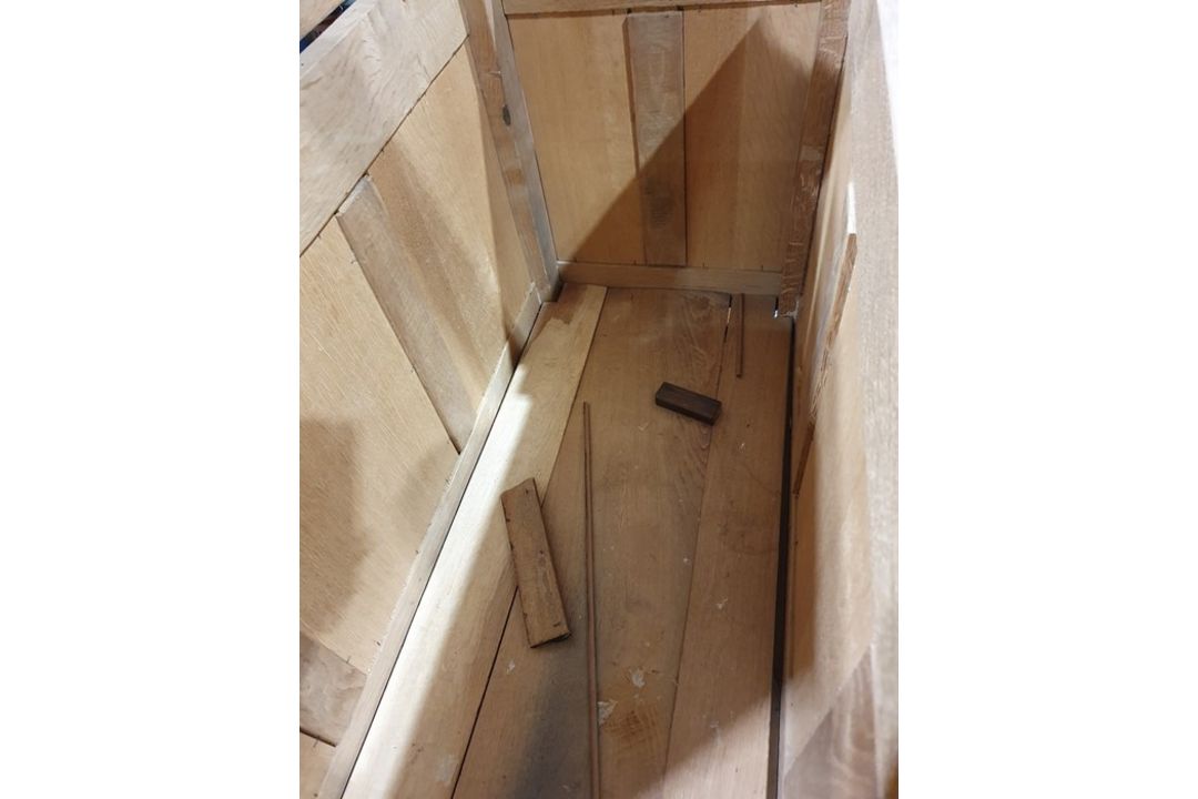 20th century oak coffer, rectangular top with moulded edge, three panels to the front, shaped - Image 16 of 24