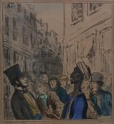 After Honore Victorin Daumier - French late 19th century Pair of coloured lithographs Figures in a