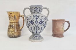 Royal Doulton Queensware tankard with rally on Plymouth Hoe,  Doulton Burslem Jacobean pattern ochre