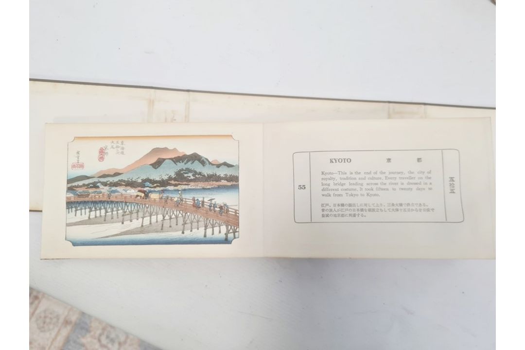 Hiroshige, Ichiryusai, a miniature book, "The Tokaido Fifty Three Stations", folding out to reveal - Image 2 of 16
