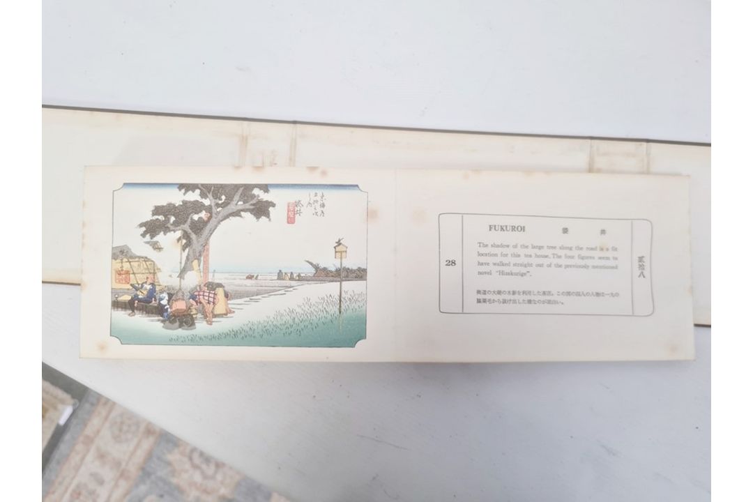 Hiroshige, Ichiryusai, a miniature book, "The Tokaido Fifty Three Stations", folding out to reveal - Image 3 of 16