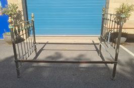 Double bed frame, tubular brass, steel and ceramic decoration, approx 54