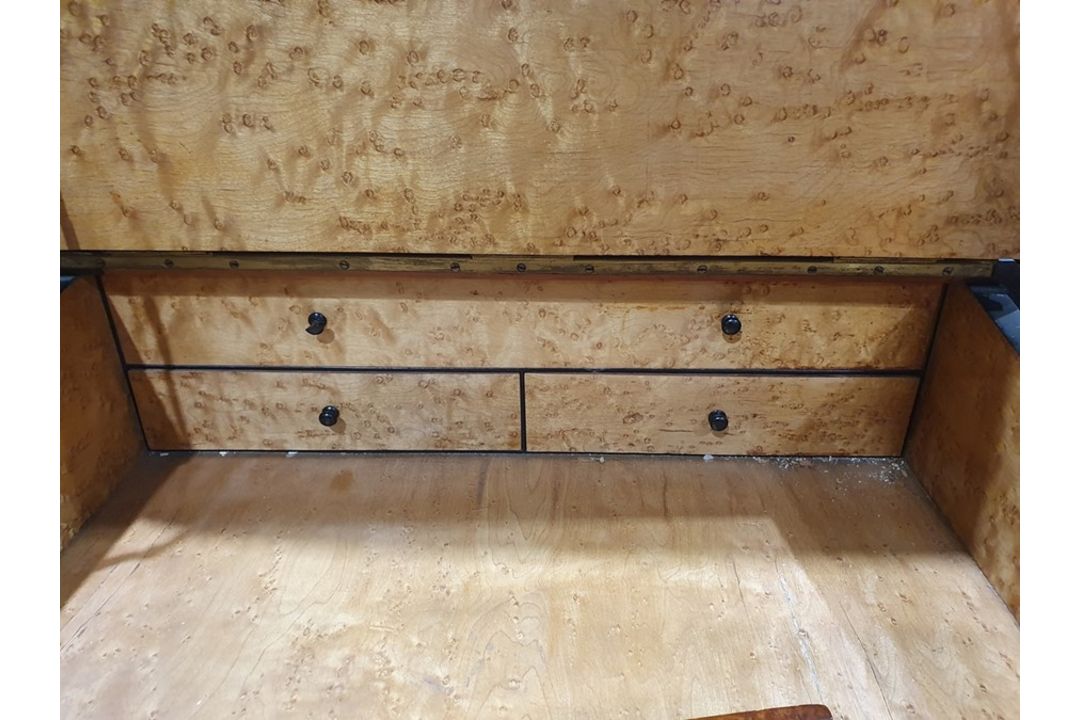 Partly ebonised burrwood 19th century Davenport desk with leather inset to the slope, 57cm x 90cm - Image 3 of 9