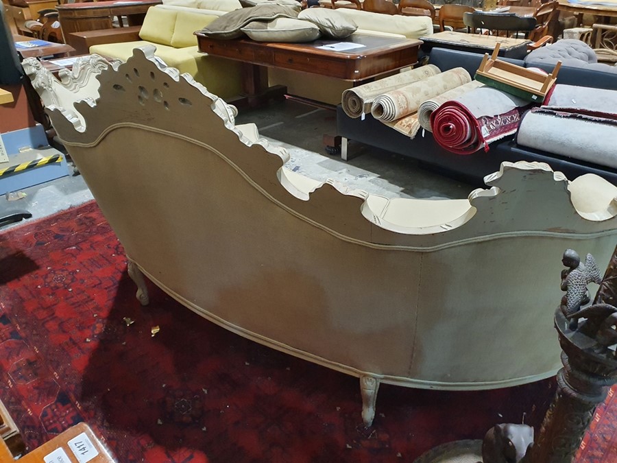 Modern French-style beige painted and upholstered curved three-seat sofa and cushions Condition - Image 19 of 24