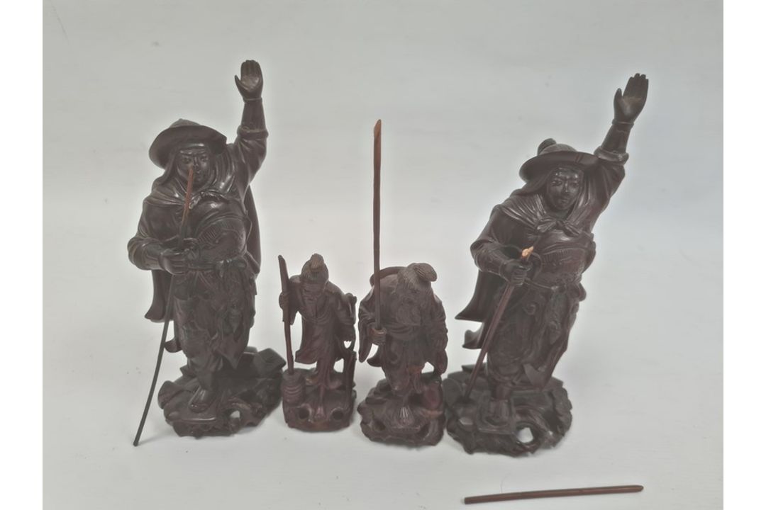 Two various pairs of Japanese carved hardwood figures, the tallest 21cm and a small quantity of - Image 3 of 3