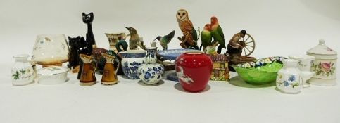 Crown Devon vase decorated with horses on a scarlet ground, a Wedgwood Wild Strawberry box and