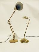 Brown anglepoise light and another modern brass effect table lamp (2)