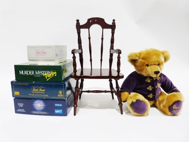 Large blue and white vase, a copper jug, a Harrod's millennium teddy bear on chair, board games, - Image 2 of 2