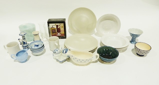 Quantity of pottery and ceramics including blue and white candlesticks and vases and various printer - Image 2 of 3
