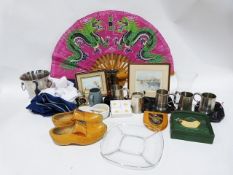 Large modern two handled wine cooler, a quantity of drinking glass, textiles, etc. and a gentleman's