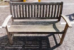 Hardwood garden bench with slatted back and seat, 139cm wide