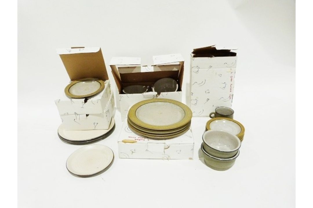 Part stone ware dinner service, cream with brown rim packed in  Villeroy & Boch Twist Alea Limone