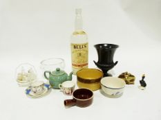 Large copper oval saucepan/fish kettle and cover, possibly orrefors glass bowl,  a black glazed