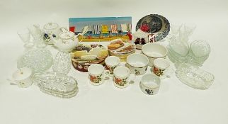 Set of Royale bone china mugs, assorted drinking glasses and vases, cutlery and various other