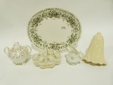 Two handled Victorian sucrier with gilt decoration, a set of 6 eggcups in stand, an oval serving