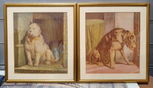 Number of framed prints of dogs, taken from a book and similar of horses (2 boxes)