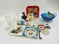 Denby stoneware jug, a quantity of white dinnerware,  a quantity of drinking glasses and various