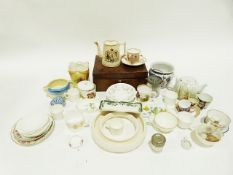 19th century mahogany sewing box, of plain rectangular form with fitted tray to interior, a quantity