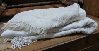 Two cotton cream coloured double bedspreads (2)