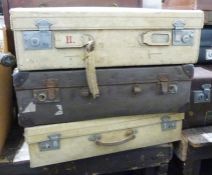 Two vintage cream-coloured leather suitcases and another (3)