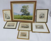 Acrylic on canvas, cows in a meadow, assorted framed prints, long playing records South Pacific