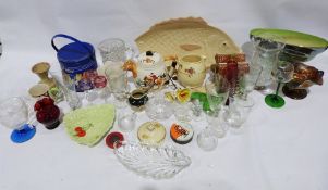 Assorted cut glass to include rose bowls, a flower basket, ashtray, assorted ceramics to include a