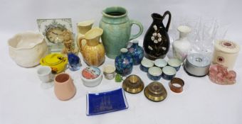 Assorted collectables, ceramics, a clock, ornaments, a knife box and a small portable deed box