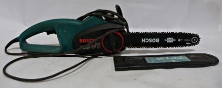 Chain saw, Bosch, a Black and Decker sander, boxed, and other assorted tools