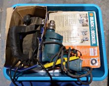 Quantity of assorted tools to include a Black and Decker drill, a New-Tool electric planer and other