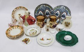 Novelty teapot by Lingard 'Mr Pickwick', a Wade Harvest jug and tankard, a crested ware Goss small