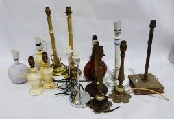 Assorted table lamps to include a pair of alabaster, ceramics, a glass Armagnac Napoleon Brandy