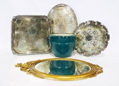 Assorted plated items, a modern mirror and a ceramic jardiniere