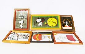 Five vintage Snoopy mirrors and a Snoopy mirrored clock
