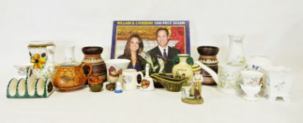 Four boxes of assorted china and glassware to include Aynsley 'Wild Tudor' vase, Jersey pottery