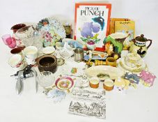 Box of assorted china, glassware and household items to include a Hornsea vase in the form of a tree