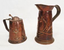 Arts and Crafts Joseph Sankey copper lidded mug no. 409942,  Art Nouveau jug, candlesticks,