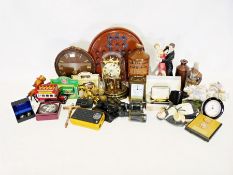Box of various decorative and household items to include clocks, figures, etc