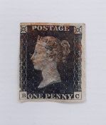 Queen Victoria Penny Black stamp (B-C) with cancellation, framed