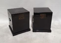 Pair of modern black lacquer-effect Oriental-style boxes on plinth bases, 40cm x 50cm (2)  Condition