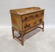 Yellow ground chinoiserie decorated washstand with three quarter gallery top, on yellow ground,