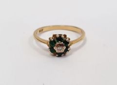 **** WITHDRAWN **** Green and white stone cluster ring, marked 18ct, finger size M, approx.